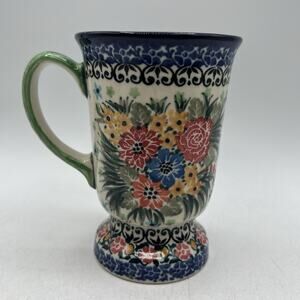 Unikat Poland Teresa Liana #3247 Footed Floral 8 oz. Coffee MugFloral Blue Pink